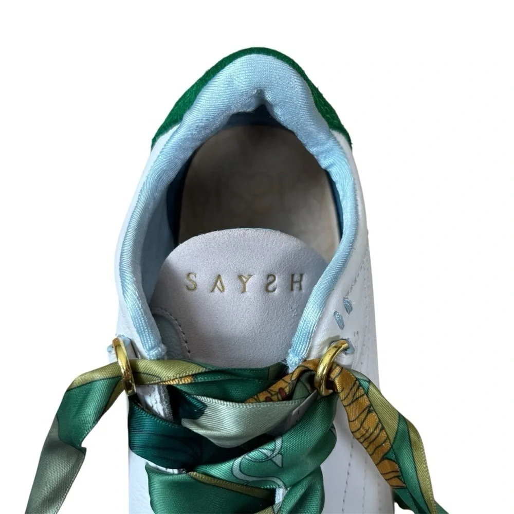 Saysh Two Leather Athletic Shoes Women’s Size US 7 Satin Laces White & Green